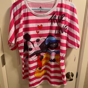 NWT Disney Parks XL Top Mickey Minnie Mouse True Love Shirt Pink White Stripe